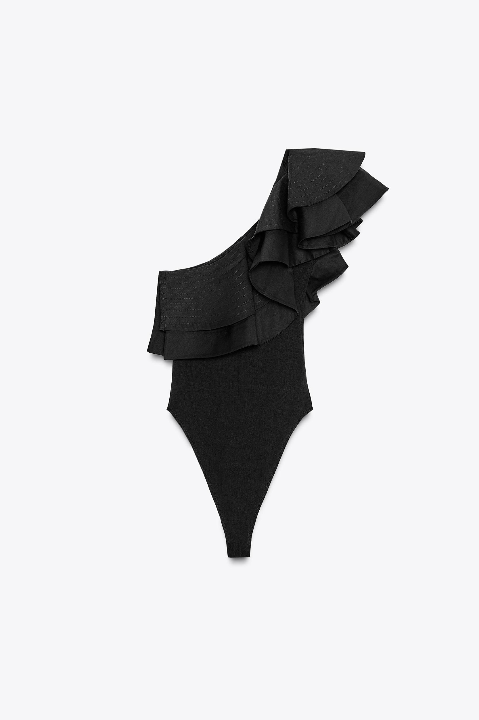 ASYMMETRIC BODYSUIT WITH CONTRASTING RUFFLE Product Image