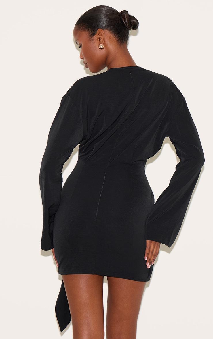 Black Woven Plunge Wrap Shirt Dress Product Image