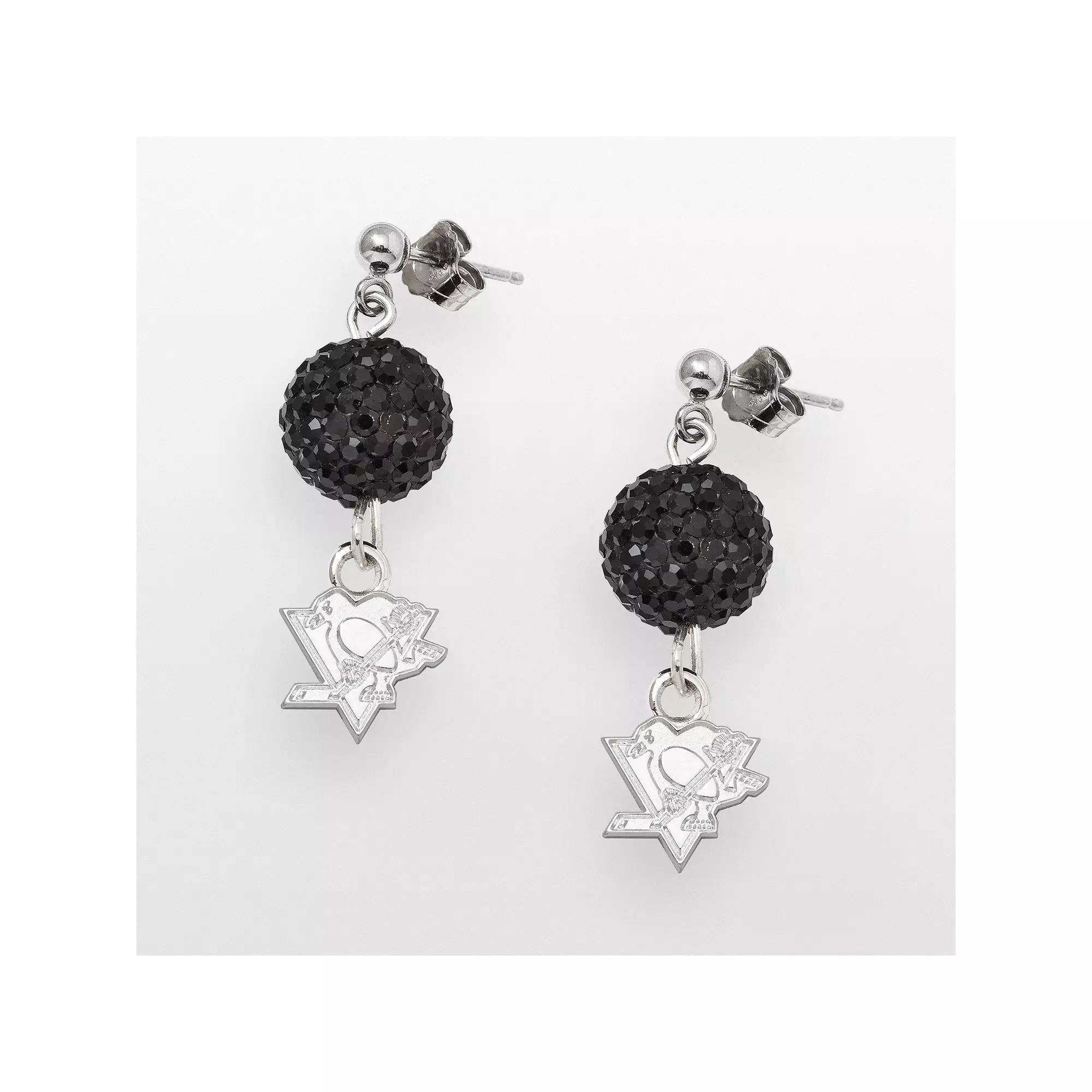 LogoArt Pittsburgh Penguins Sterling Silver Crystal Ball Drop Earrings, Women's Product Image