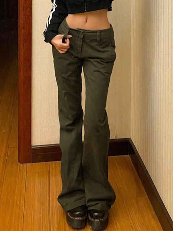 Vintage Green Low Waist Flare Jeans Product Image