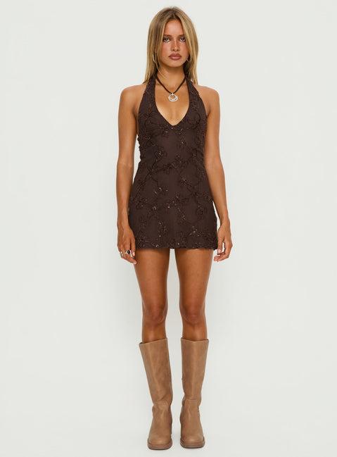 Codami Sequin Mini Dress Dark Brown Product Image