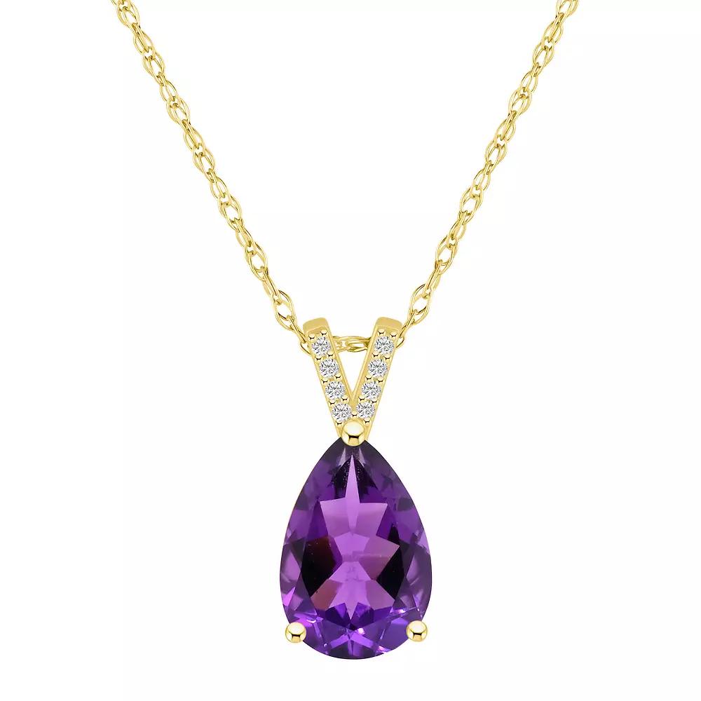Alyson Layne 10k Gold Pear Shape Gemstone Diamond Accent Pendant Necklace, Women's, Size: 18", Purple Product Image