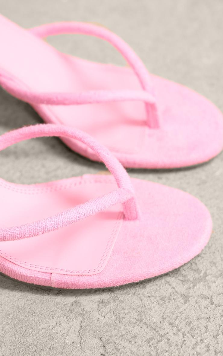 Pink Towelling Round Toe Thong Mid Heeled Mules Product Image