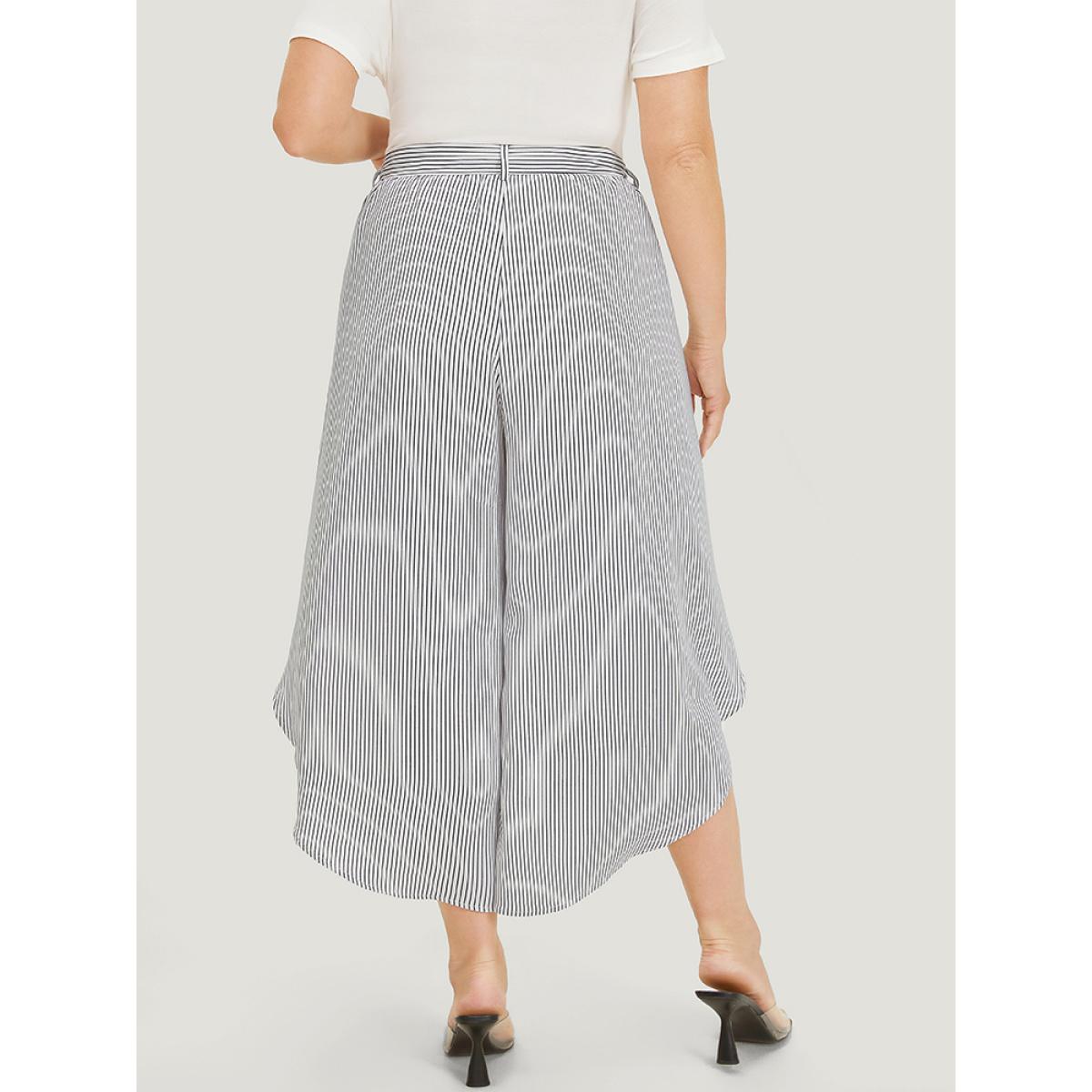 Plus Size Striped Print Belted Wrap Hem Loose Pants Women Multicolor Office Straight Leg High Rise Work Pants BloomChic 14-16/1X Product Image