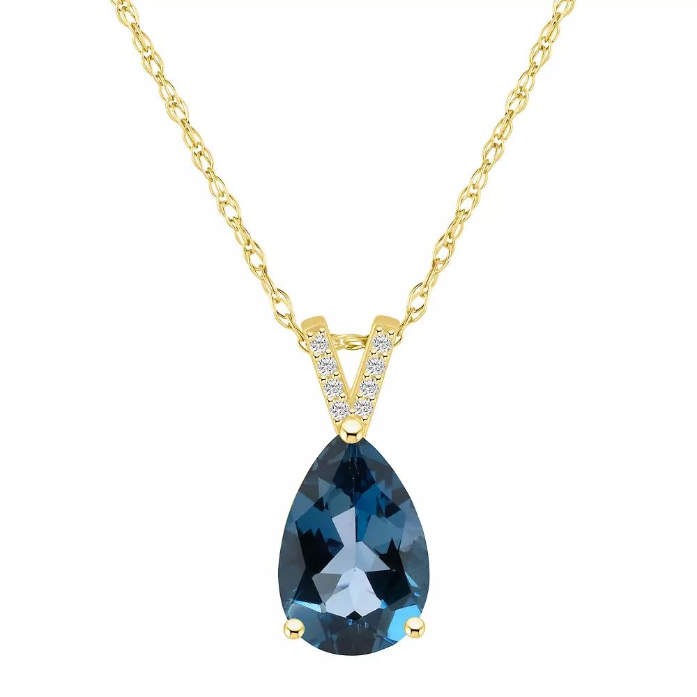 Alyson Layne 10k Gold Pear Shape Gemstone Diamond Accent Pendant Necklace, Women's, Size: 18", London Blue Topaz Product Image