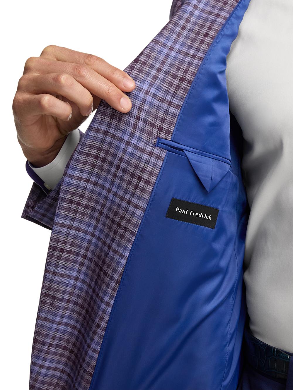 Wool Plaid Single Breasted Notch Lapel Sport Coat - Purple Product Image