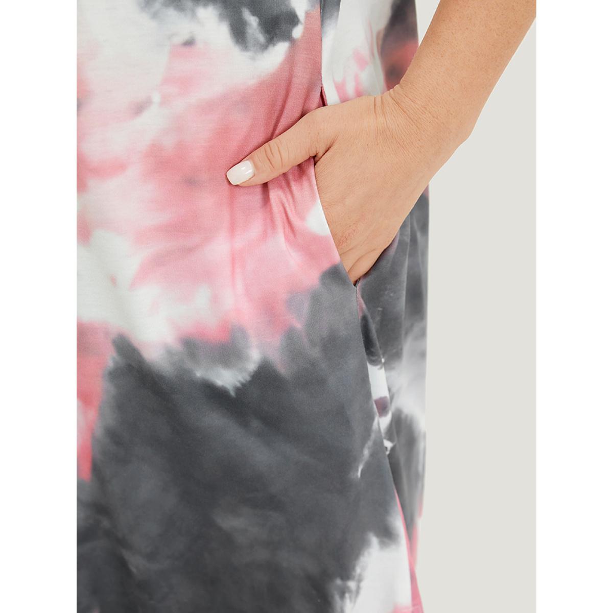 Plus Size Tie Dye Pocket V Neck Dolman Sleeve Dress Multicolor Women Casual Tie Dye V-neck Short sleeve Curvy Midi Dress BloomChic 12/L Product Image