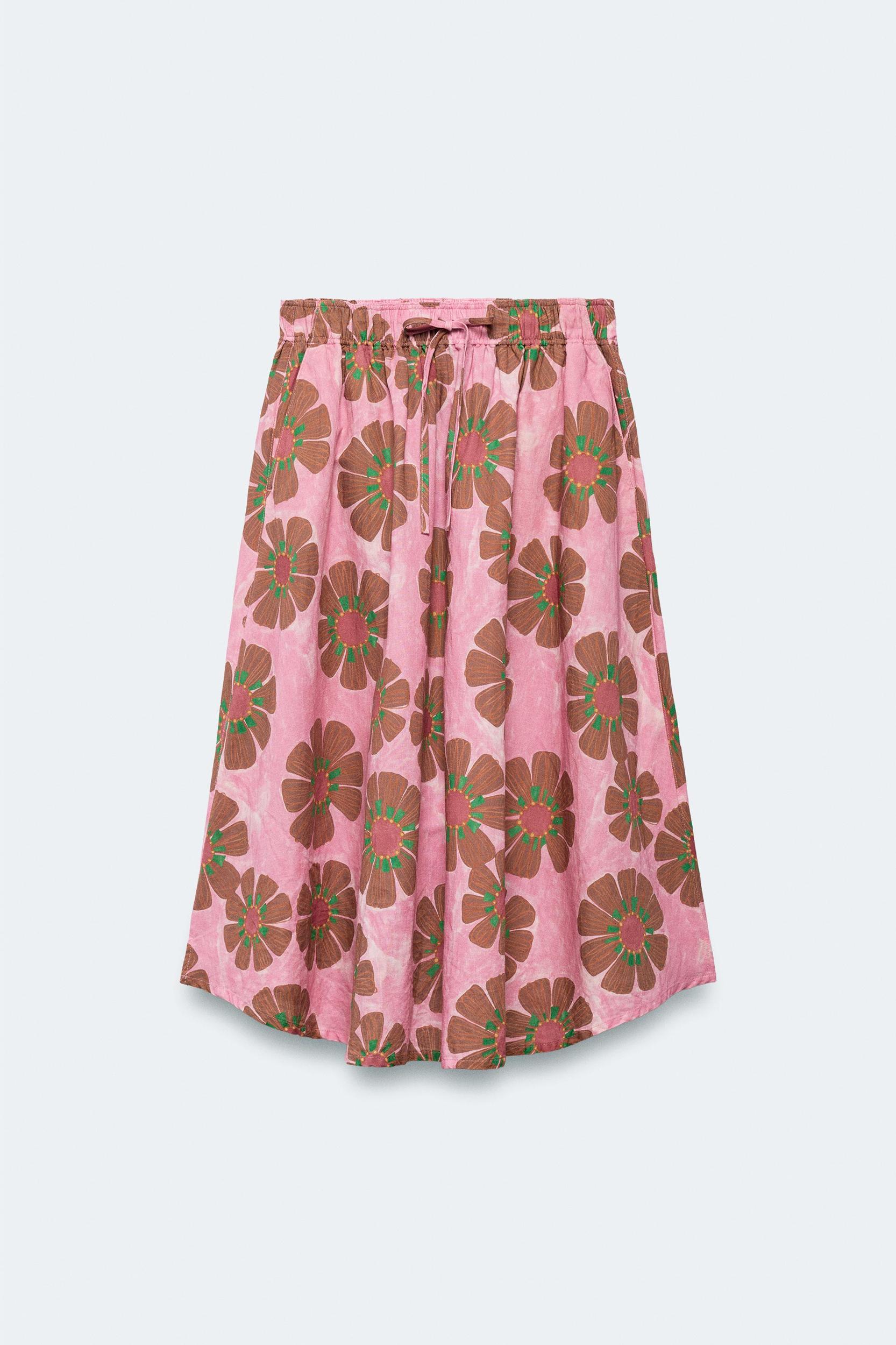 LIMITED EDITION FLORAL LINEN BLEND MIDI SKIRT Product Image