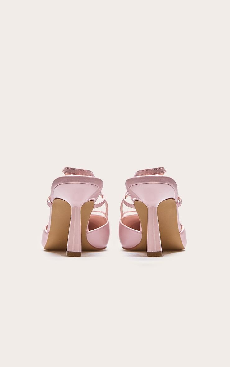 Pink and White Pu Point Toe Bow Detail High Stiletto Court Heels Product Image