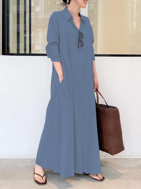Original Solid Color Lapel Shirt Dress Product Image