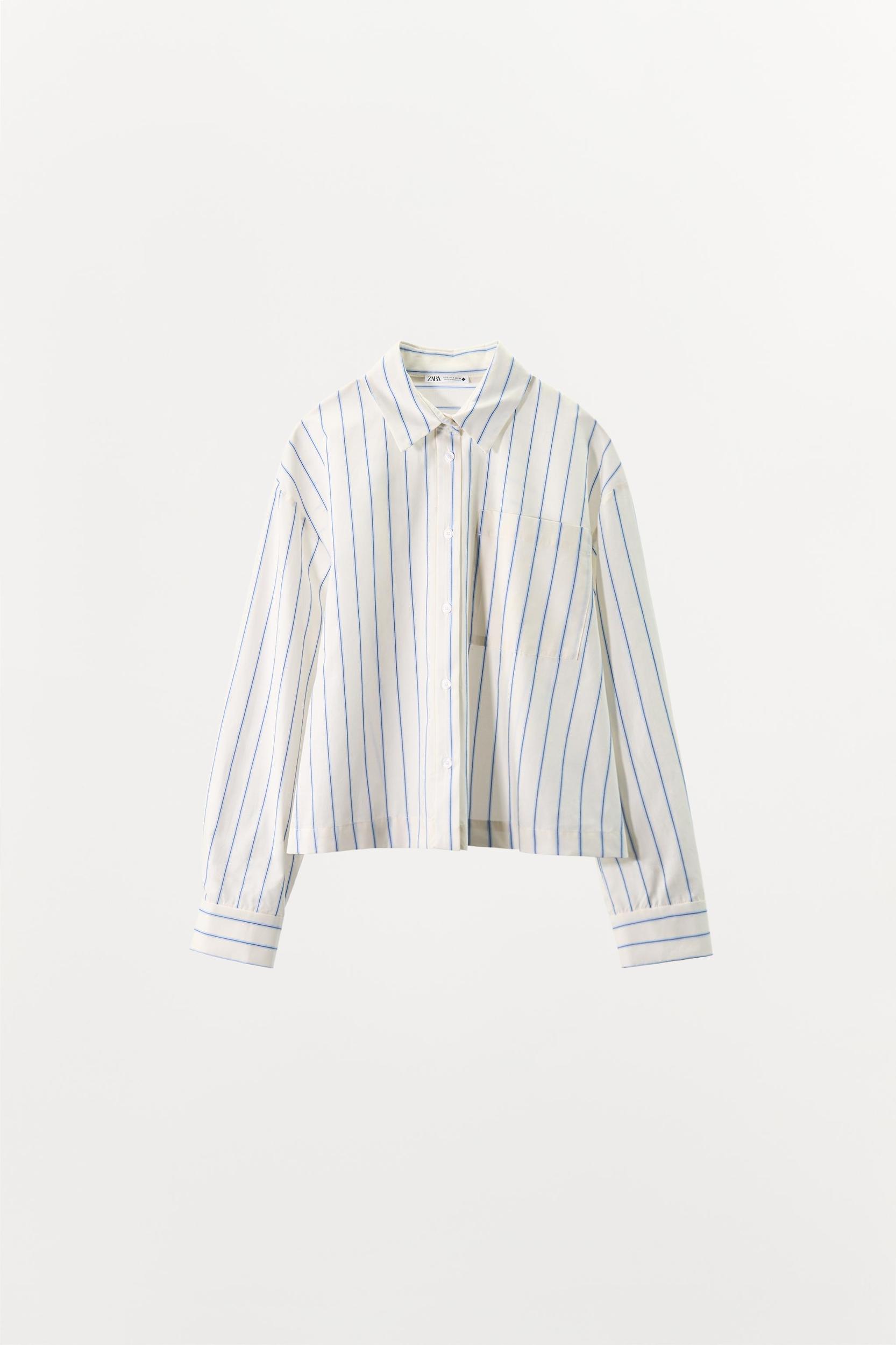 STRIPED CROPPED PAJAMA SHIRT Product Image