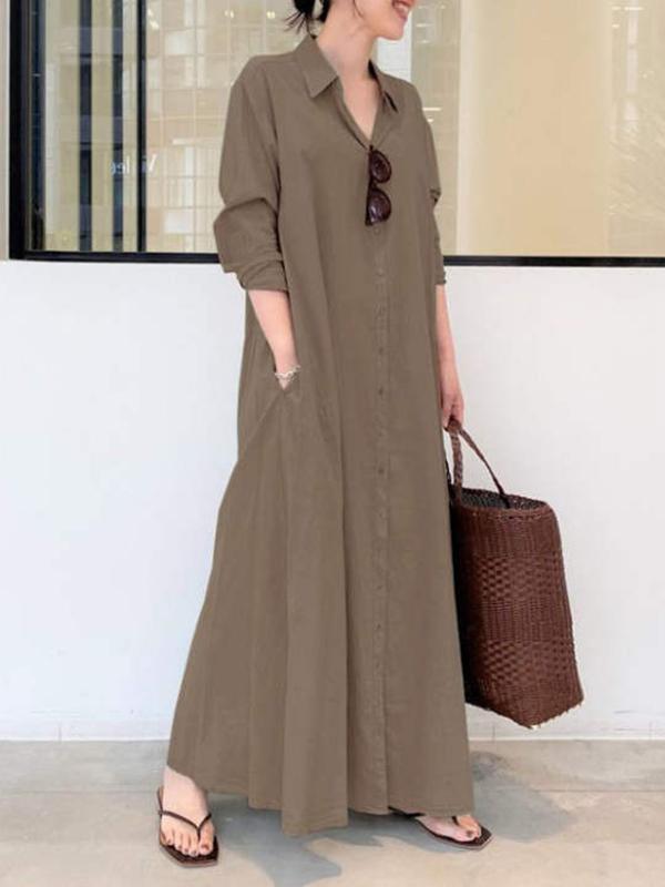 Original Solid Color Lapel Shirt Dress Product Image