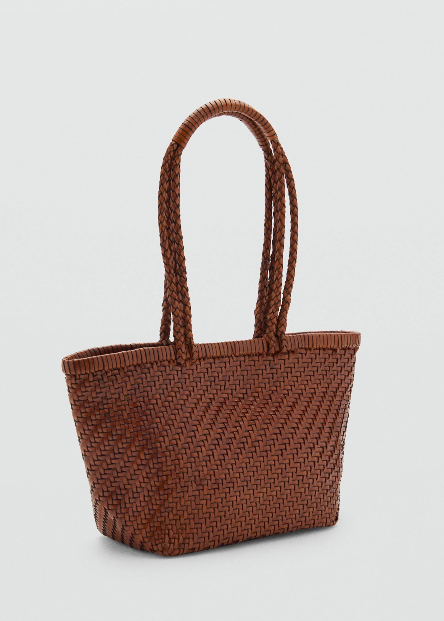 Medium braided leather bag - Women | MANGO USA Product Image