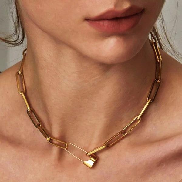 Gold Safety Pin Link Chain Necklace Product Image