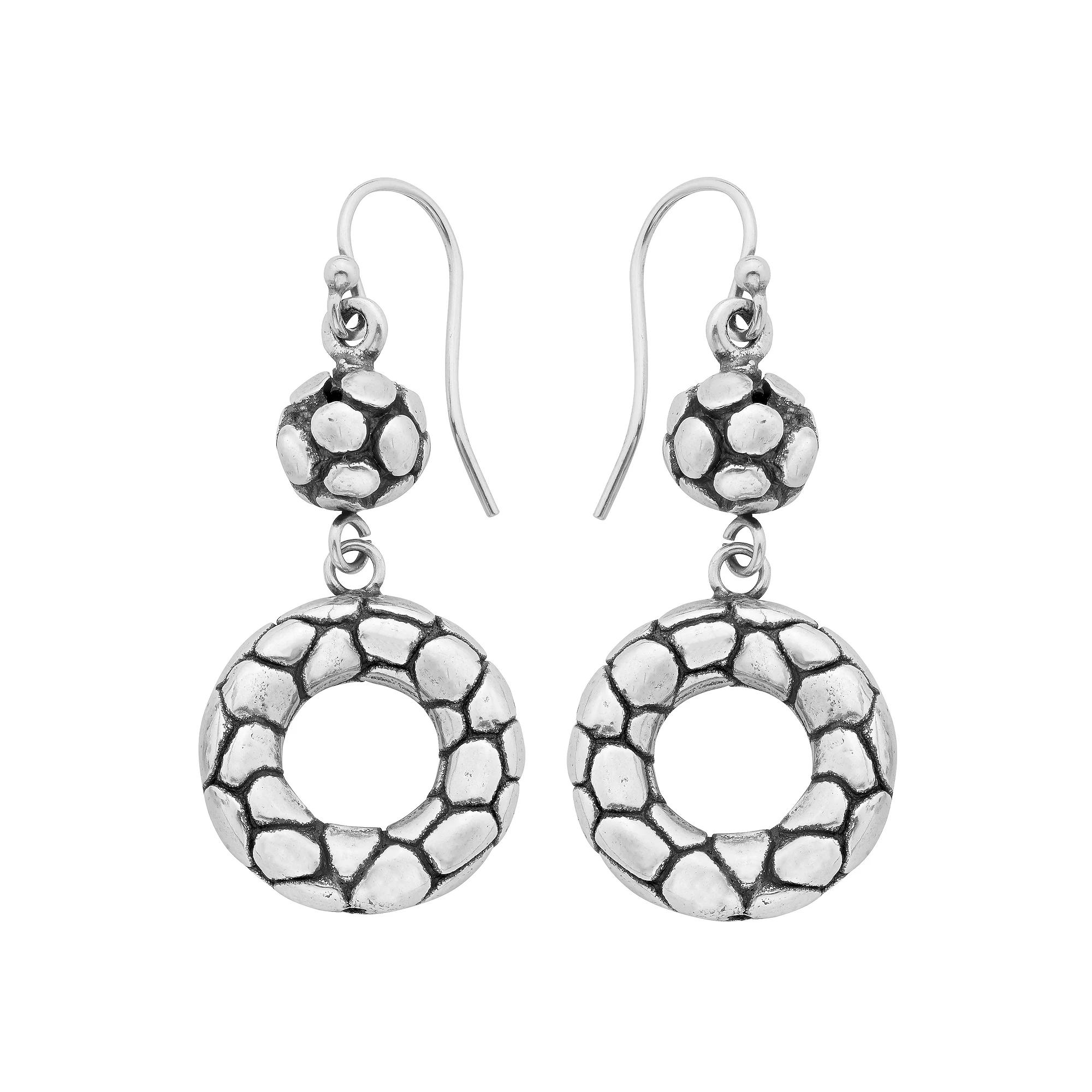 Sterling Silver Drop Hoop Earrings, Women's Product Image