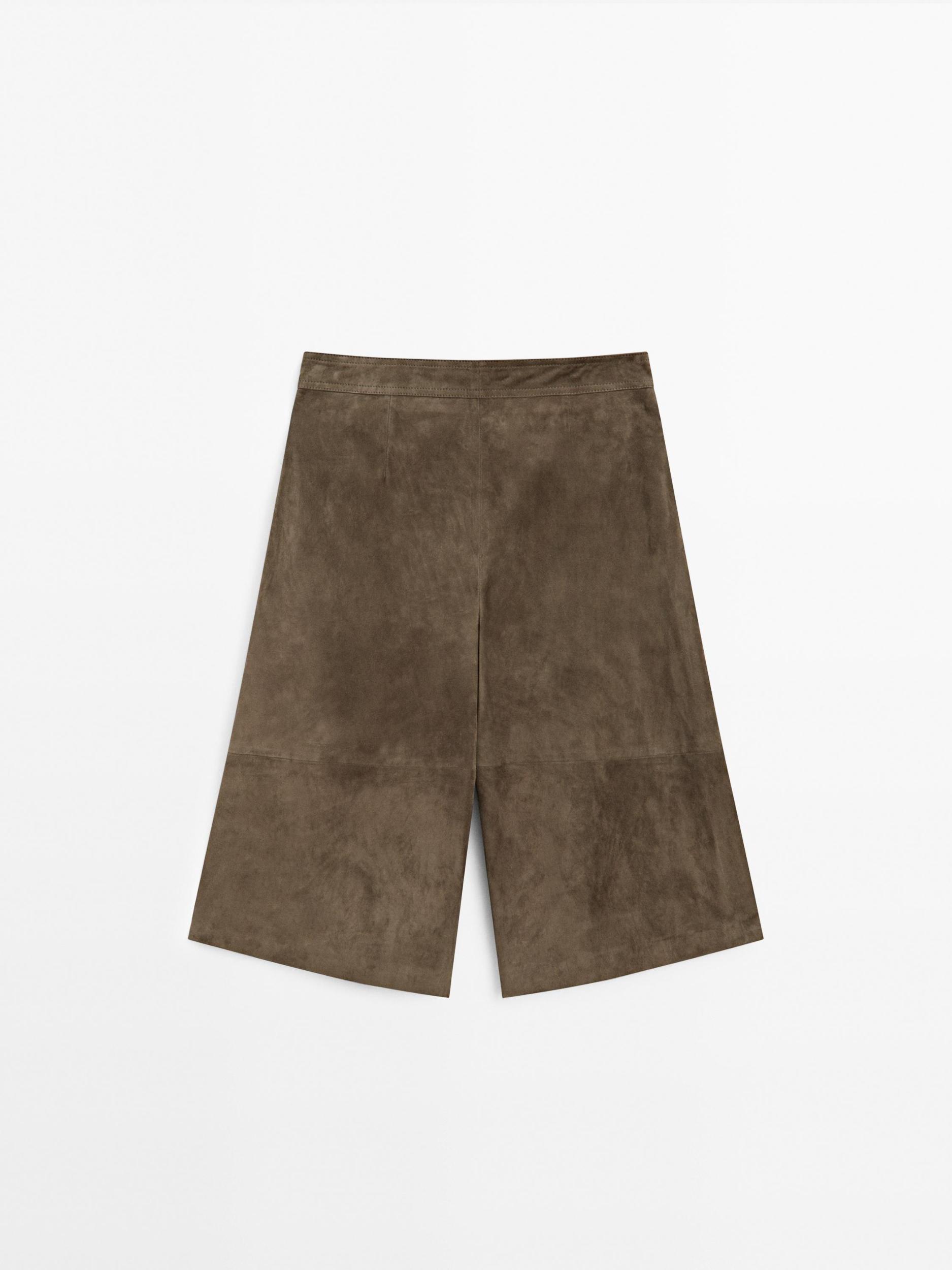 Long suede leather Bermuda shorts Product Image