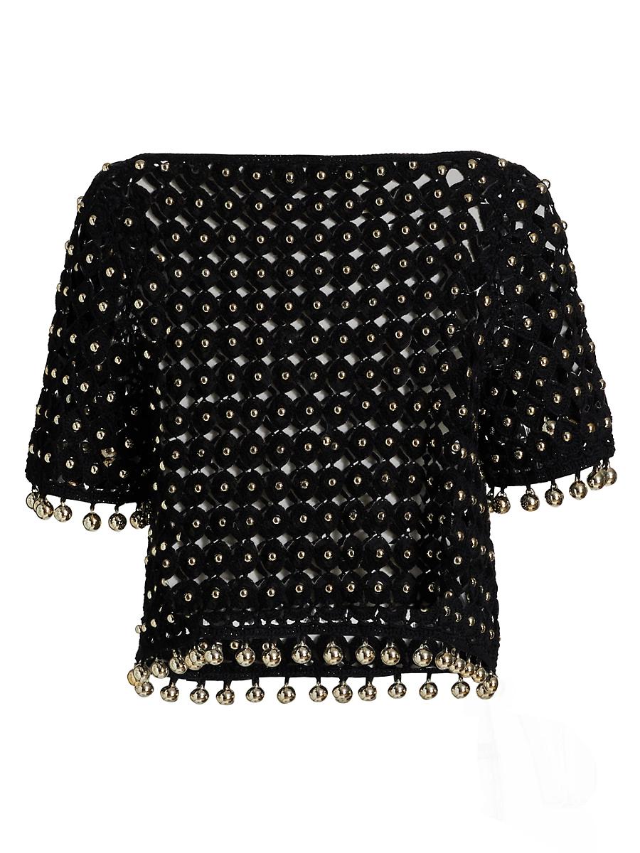 Womens Coco Beaded Cotton Boatneck Top Product Image