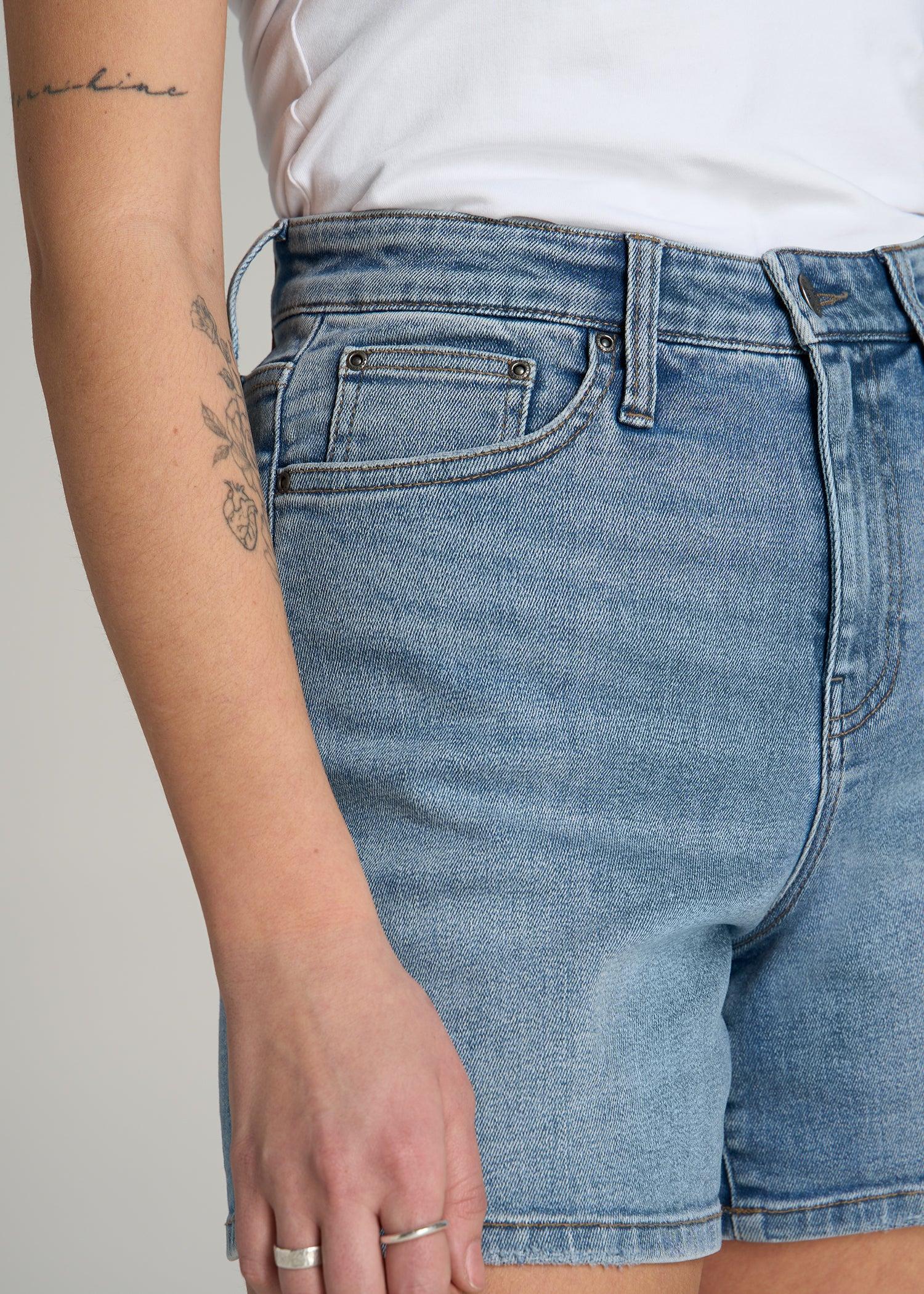 High Rise Denim Shorts for Tall Women in Heritage Faded Female Product Image