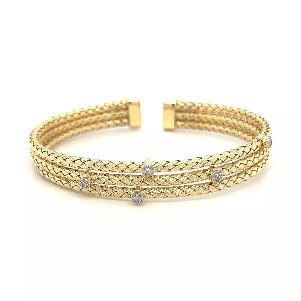 Meshmerise Sterling Silver 1/8 Carat T.W. Diamond Triple Row Station Bracelet, Women's, Size: 7", Gold Tone Product Image