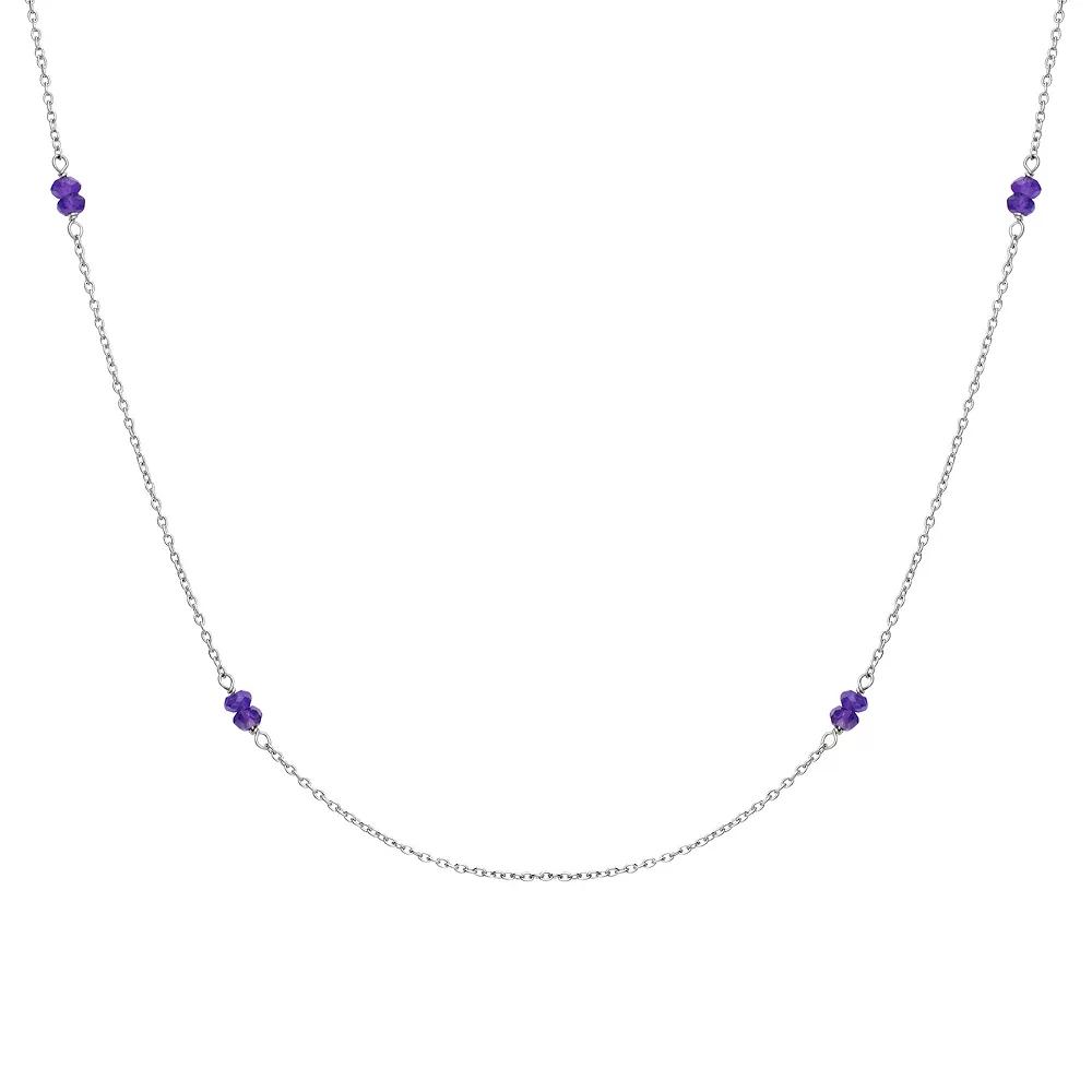 Gemistry Sterling Silver Gemstone Bead Station Necklace, Womens Black Spinel Product Image