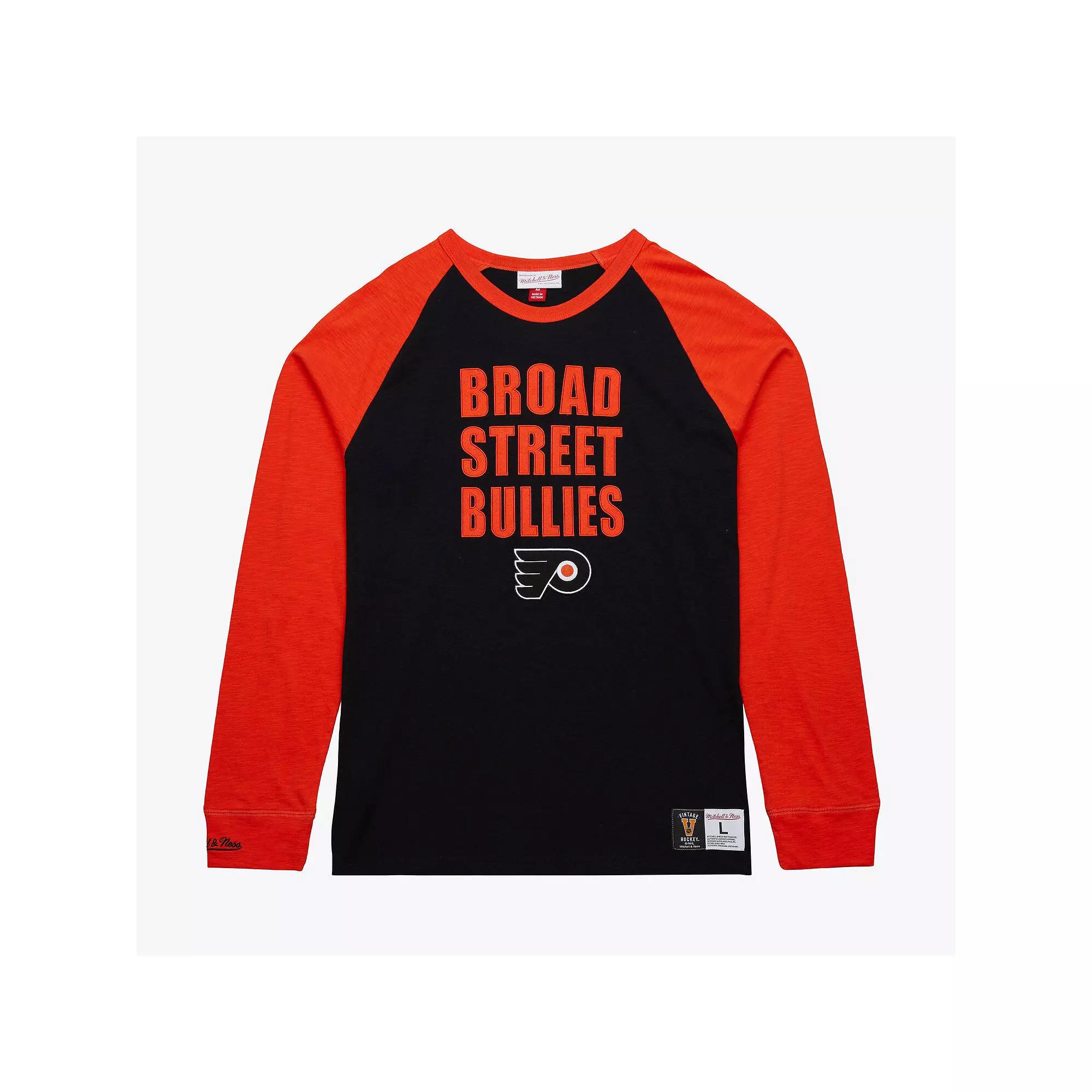Men's Mitchell & Ness  Black/Orange Philadelphia Flyers Legendary Slub Raglan Long Sleeve T-Shirt, Size: Medium, Fly Black Product Image