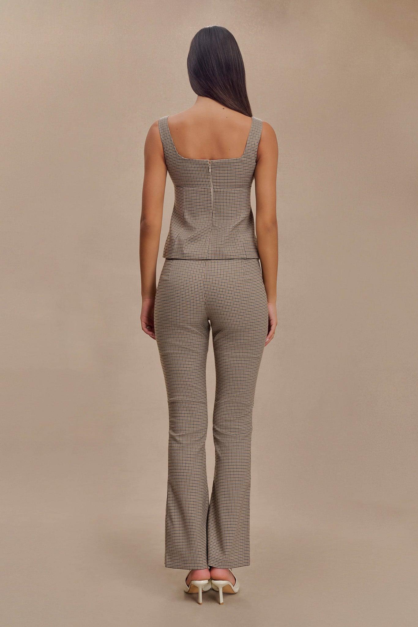 Sweeney Mid Rise Buckle Straight Leg Pant - Tan Check Product Image