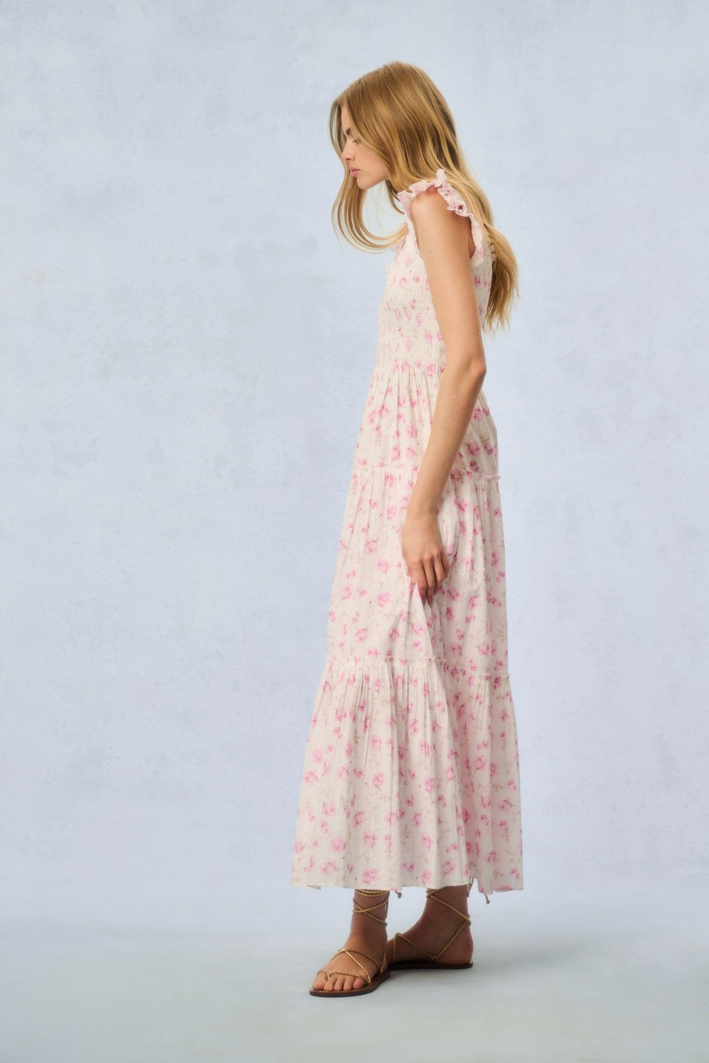 Chessie Fragrance Print Cotton Maxi Dress - STRAWBERRY MACAROON Product Image