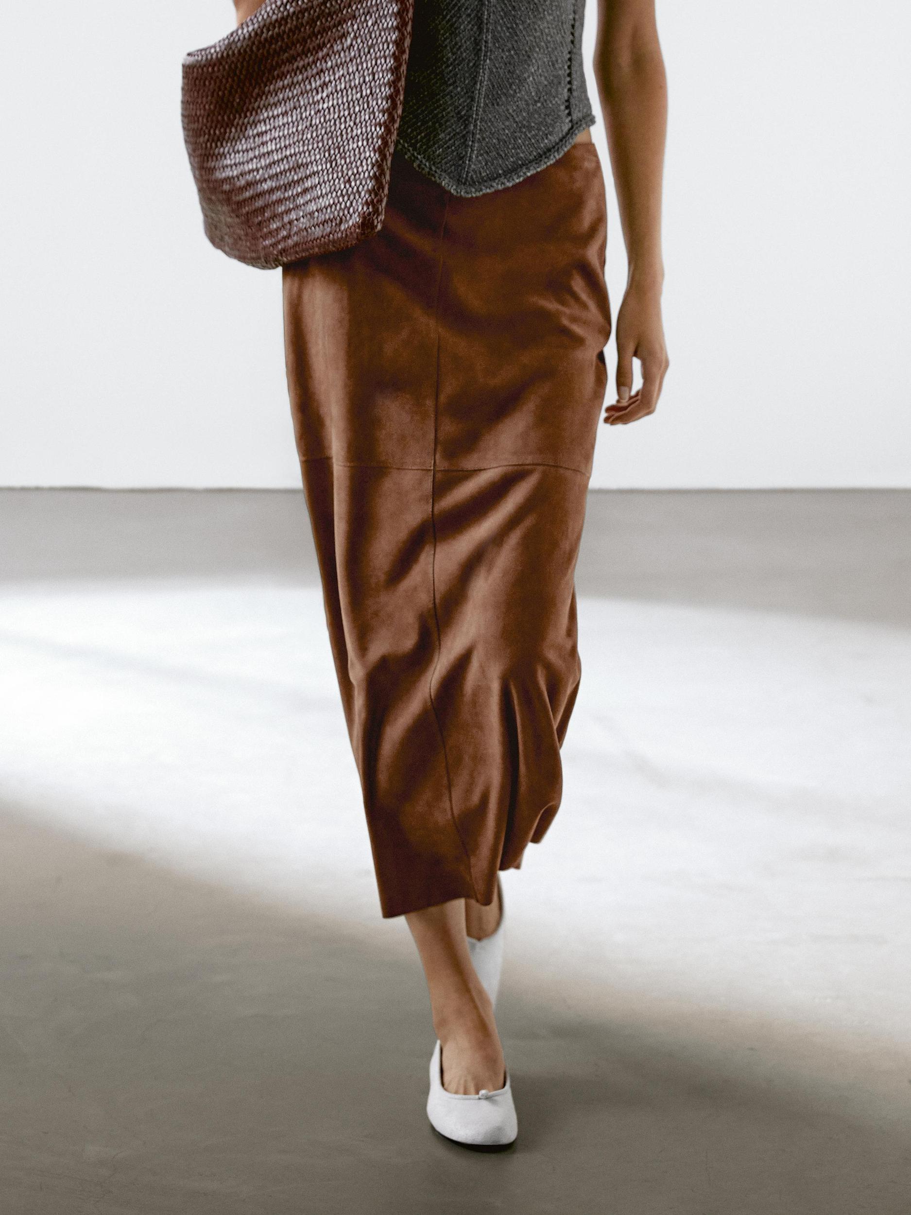 Suede leather midi skirt Product Image