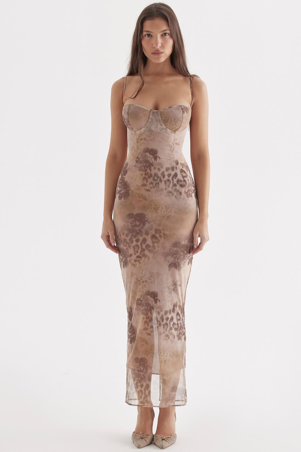 Aiza  cream floral print maxi dress Product Image