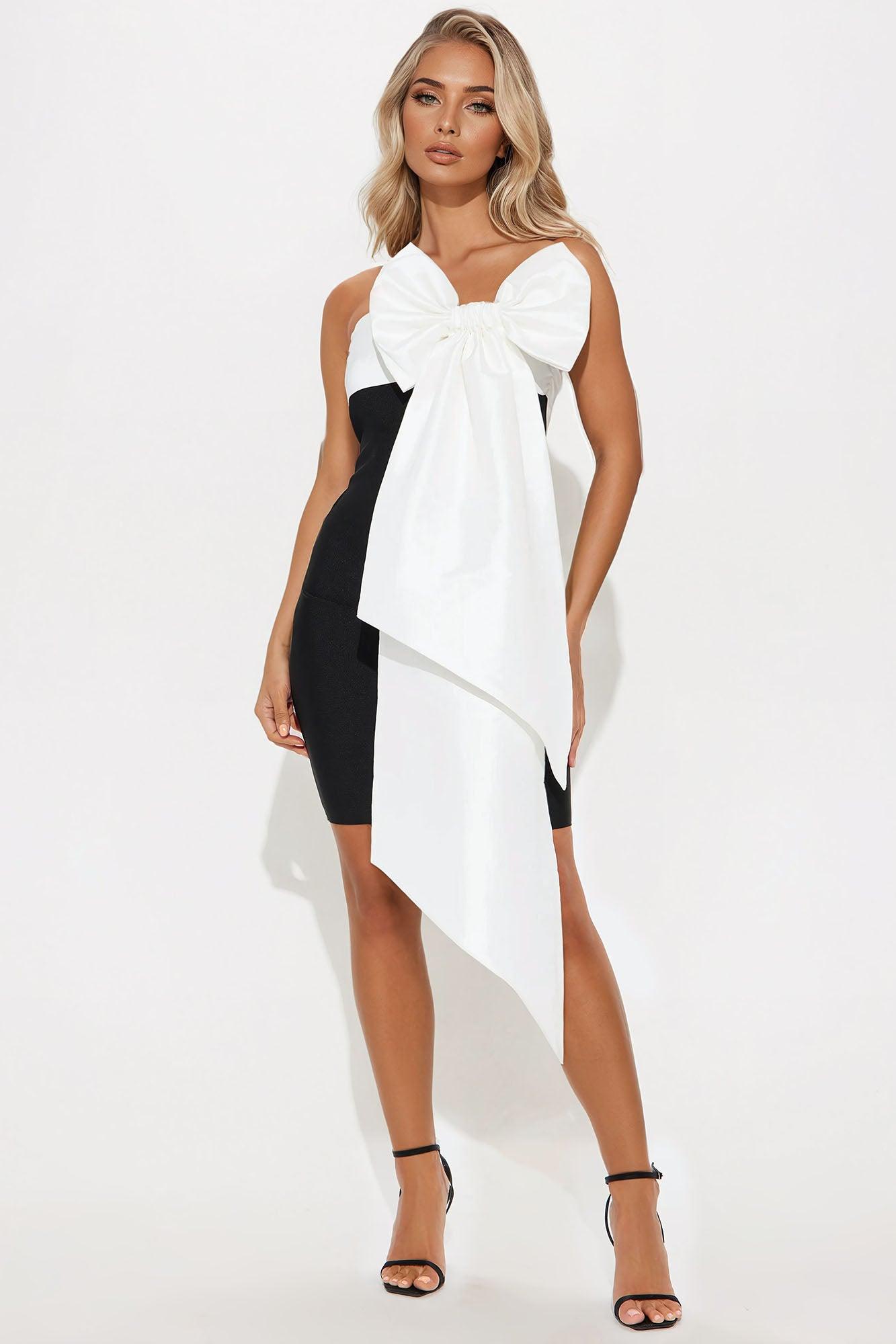 Nice Surprise Bandage Mini  Dress - Black/White Product Image