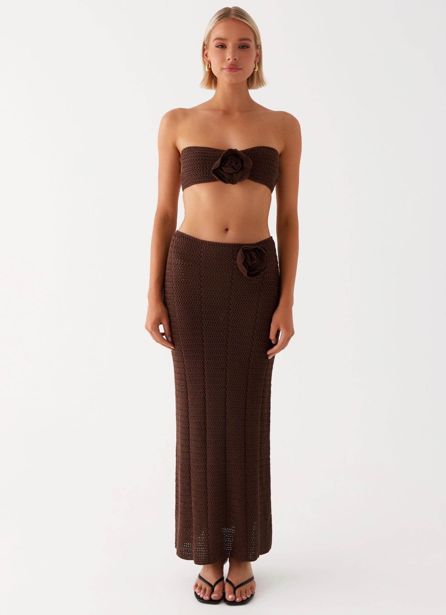 Kelcie Rose Crochet Maxi Skirt - Chocolate Product Image