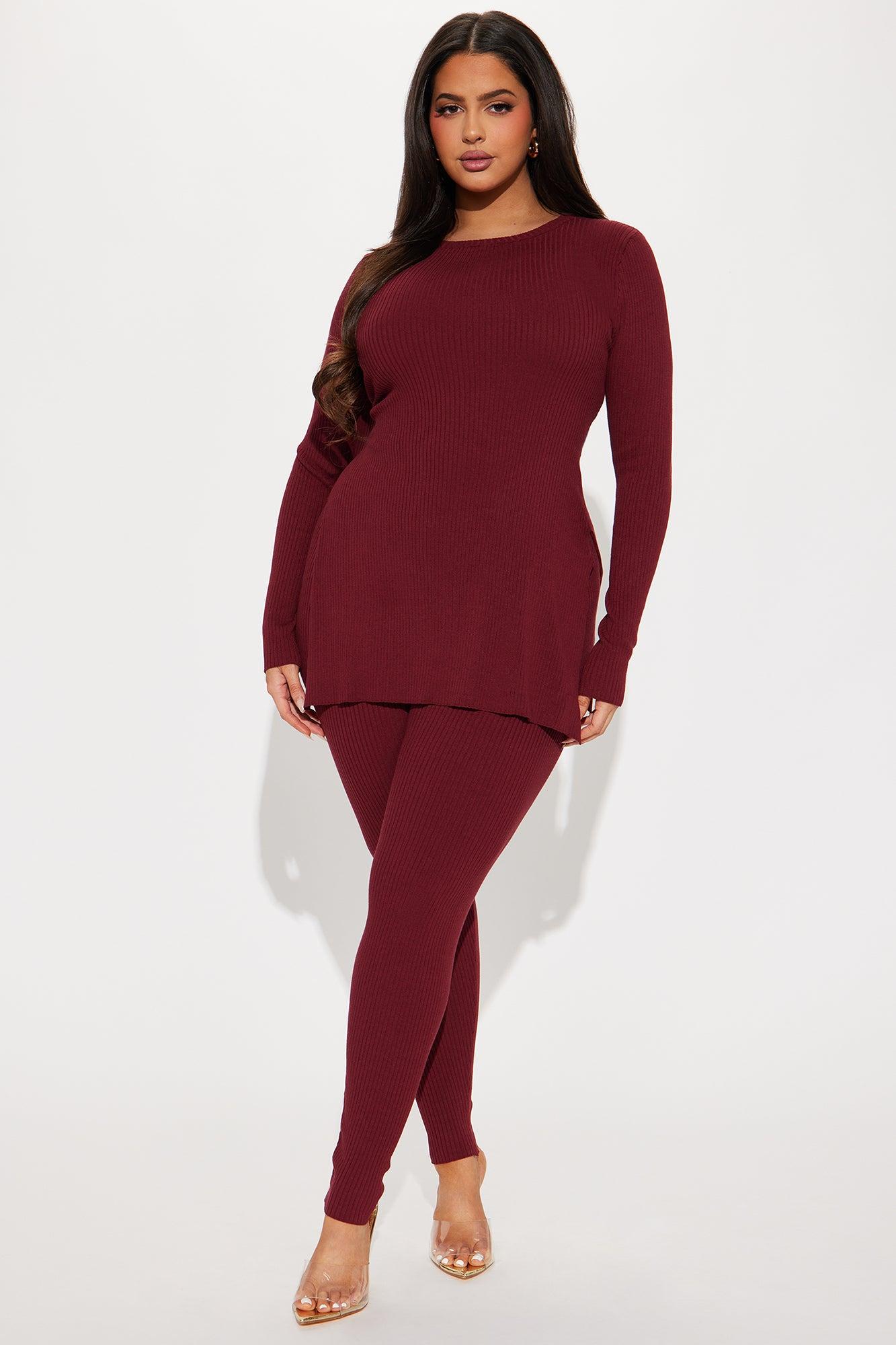 Hidden Agenda Sweater Legging Set - Burgundy Product Image
