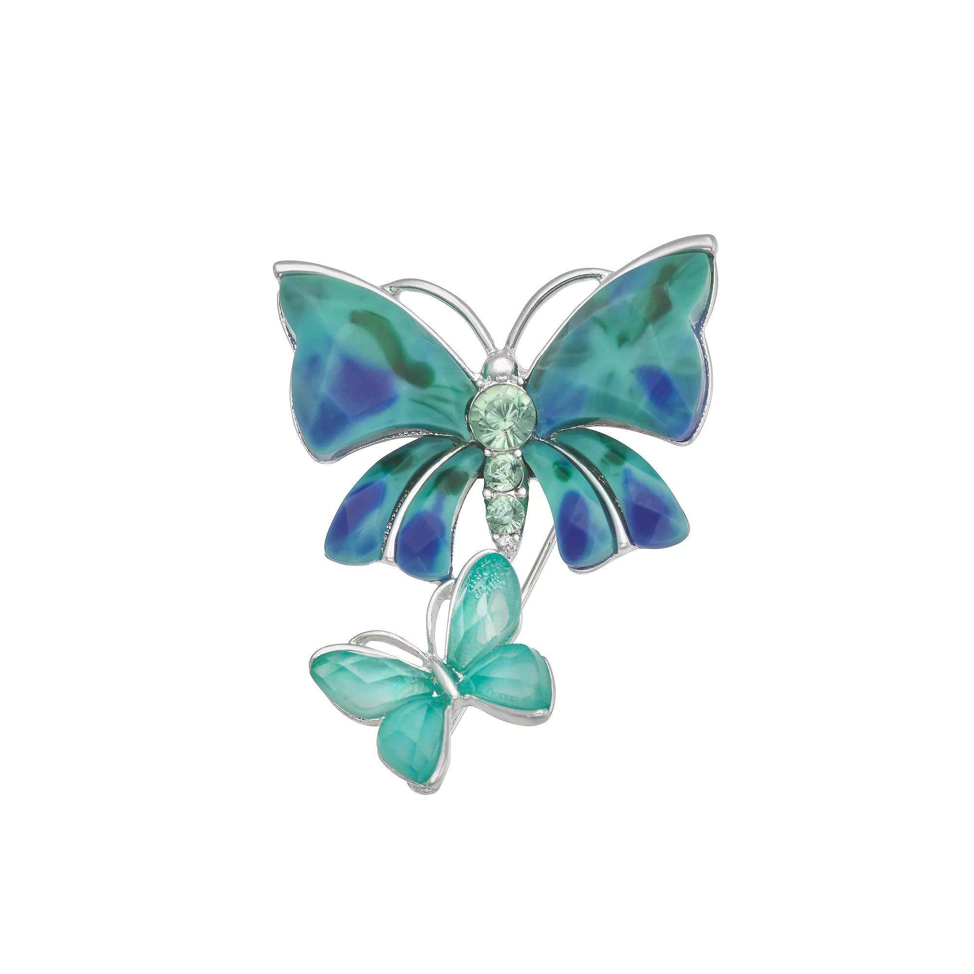 Napier Silver Tone Butterflies Pin, Women's, Green Product Image