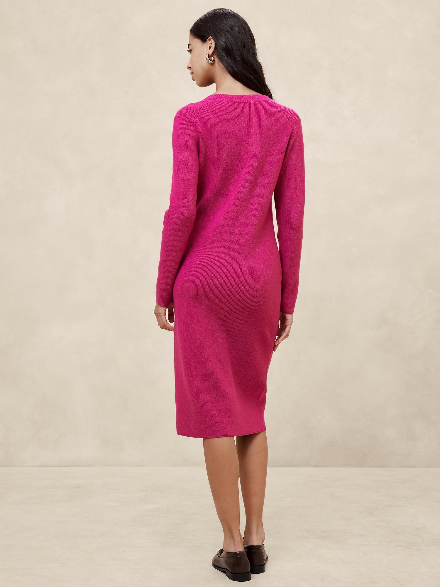 V-Neck Knee-Length Sweater Dress Product Image