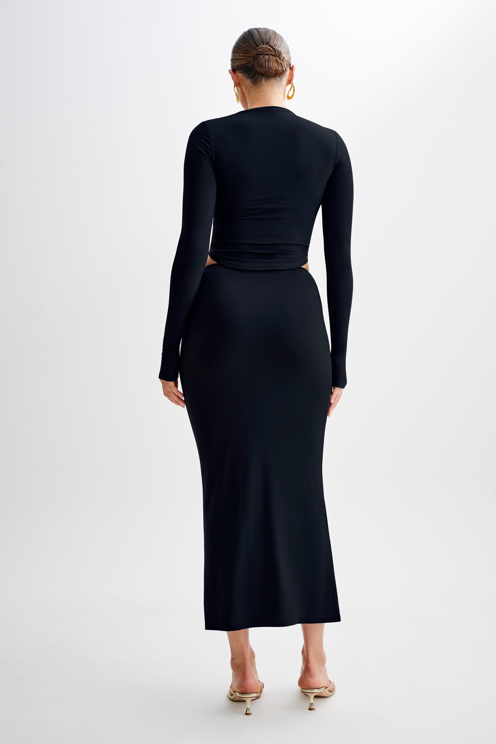 Bruna Slinky Long Sleeve Top With Cut Out - Black Product Image