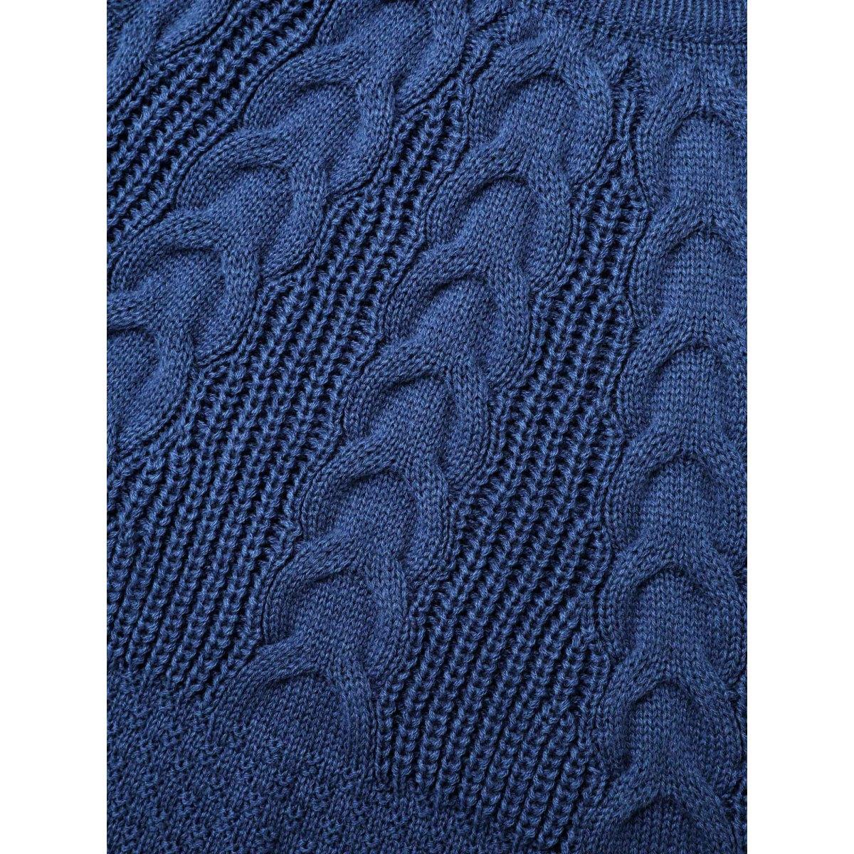 Plus Size Cable Knit Raglan Sleeve Round Neck Pullover Cerulean Women Casual Loose Long Sleeve Round Neck Everyday Pullovers BloomChic 26/4X Product Image