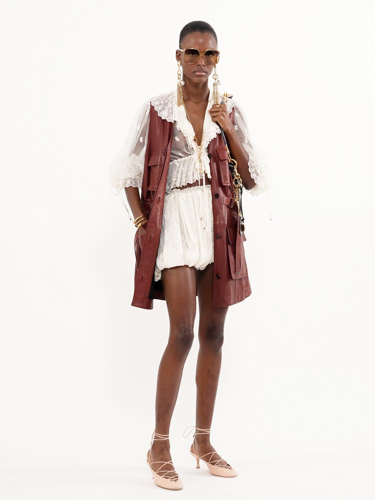 V-neck ruffle top in embroidered lace Product Image