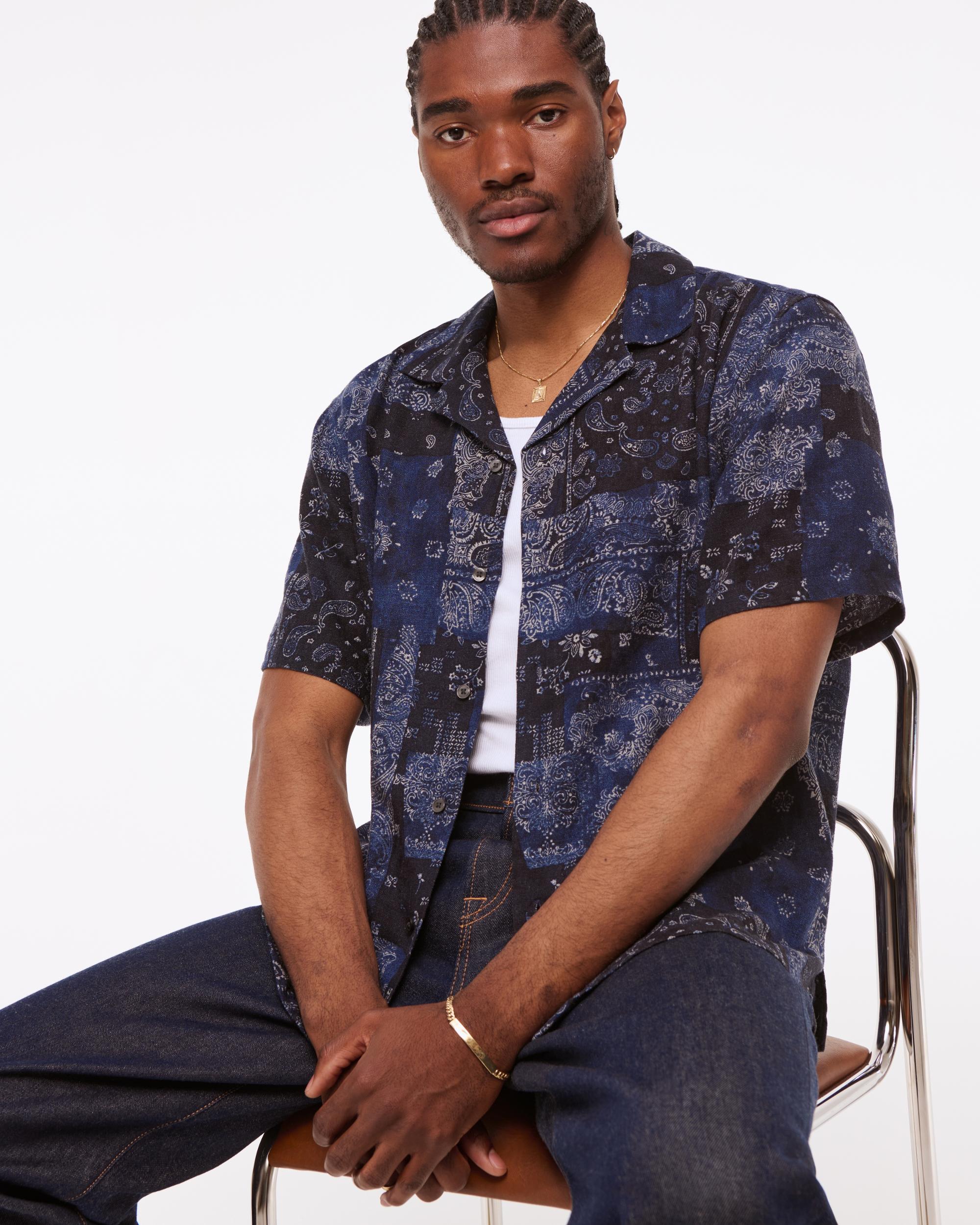 Camp Collar Summer Linen-Blend Shirt Product Image