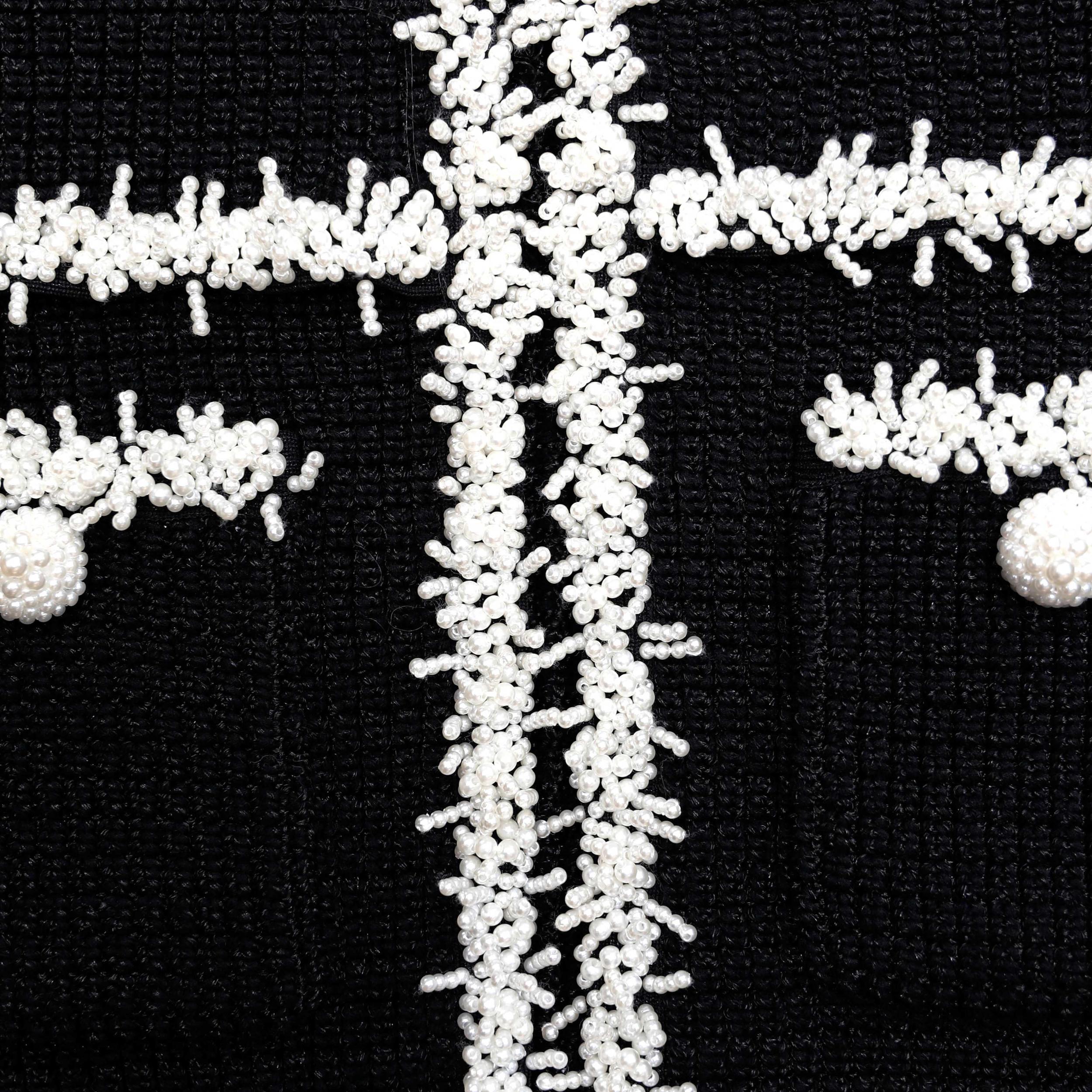 Black Pearl Trim Knit Midi Dress Product Image