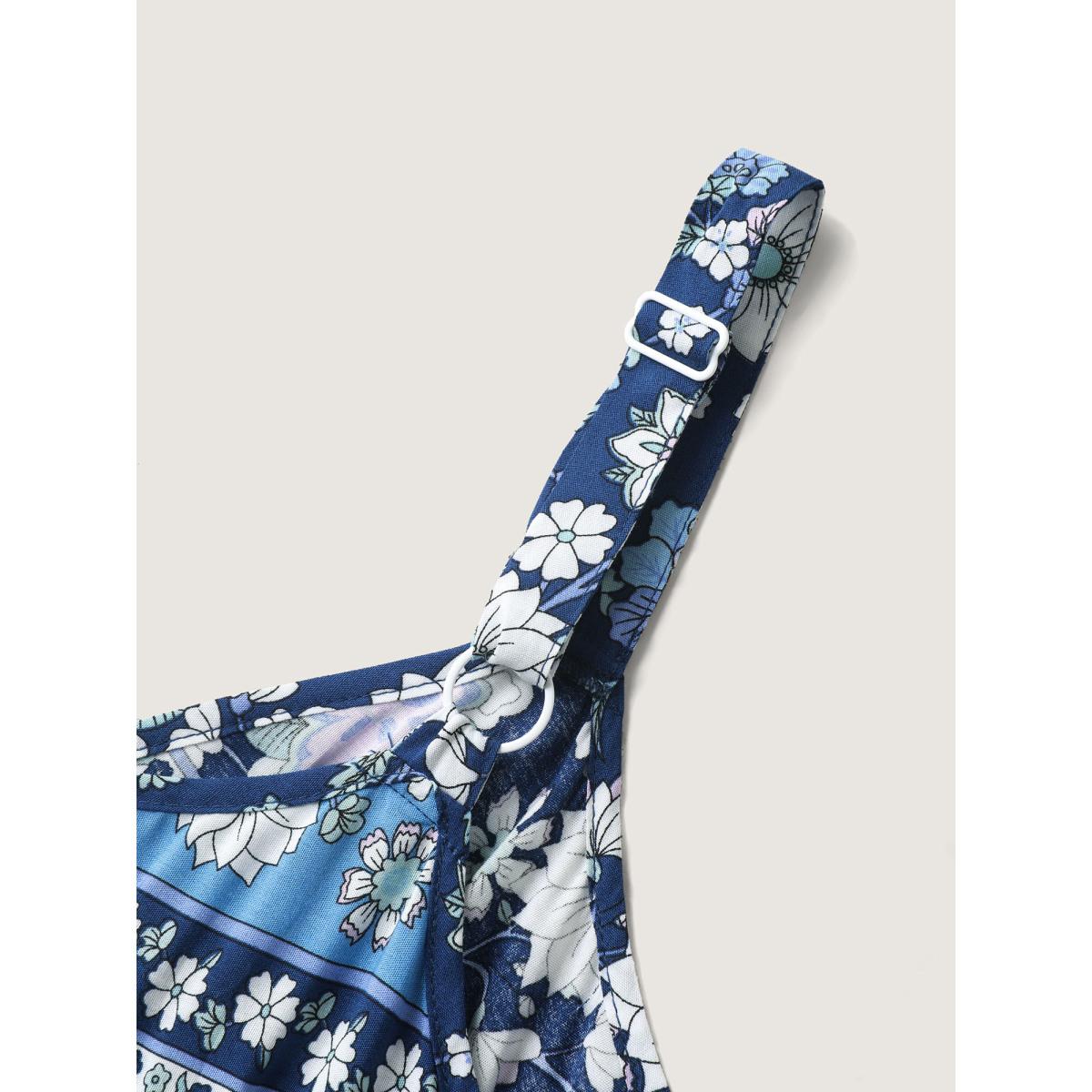 Plus Size Floral Print Contrast Cami Midi Dress Navy Women V-neck Sleeveless Curvy BloomChic 22-24/3X Product Image