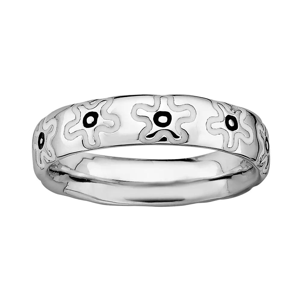 Stacks & Stones Sterling Silver Black & White Enamel Flower Stack Ring, Women's, Size: 9 Product Image