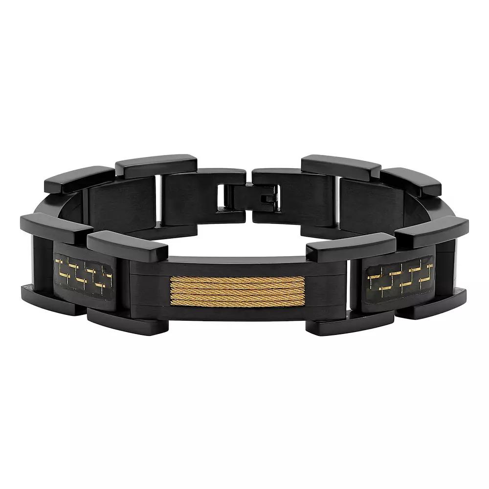 Men's Jewelry Nation Stainless Steel Two-Tone Carbon Fiber Cable Bracelet,  Product Image
