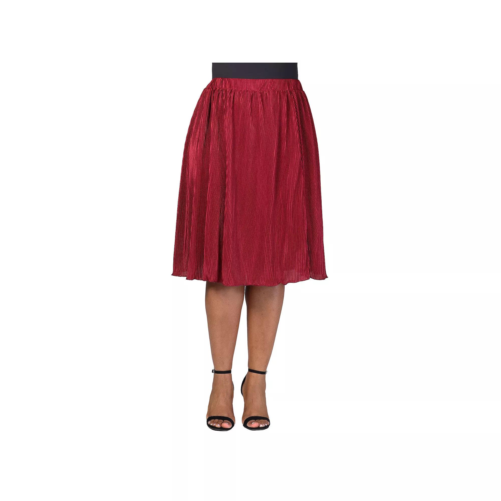 Plus Size 24Seven Comfort Apparel Elegant Accordion Pleated Elastic Waistband Party Midi Skirt, Women's, Size: 3XL, Red Product Image