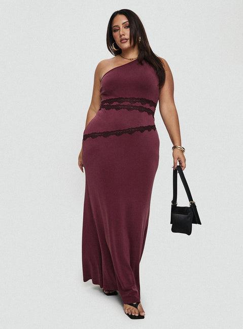 Ultraviolet One Shoulder Lace Maxi Dress Wine Curve Product Image