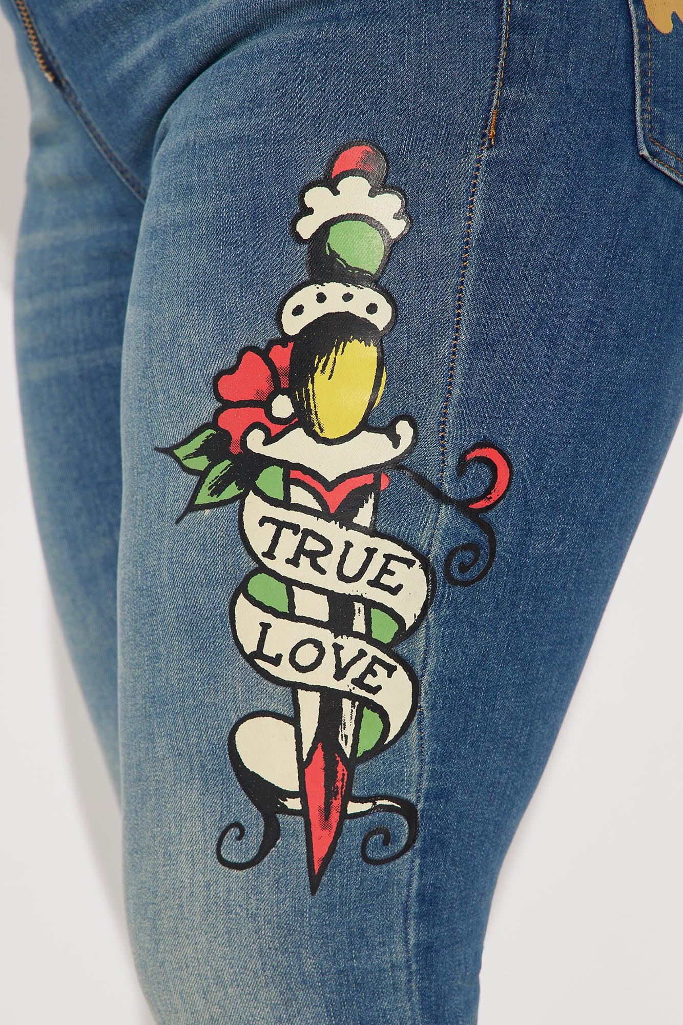 Ed Hardy True Love Denim Jumpsuit - Medium Wash Product Image