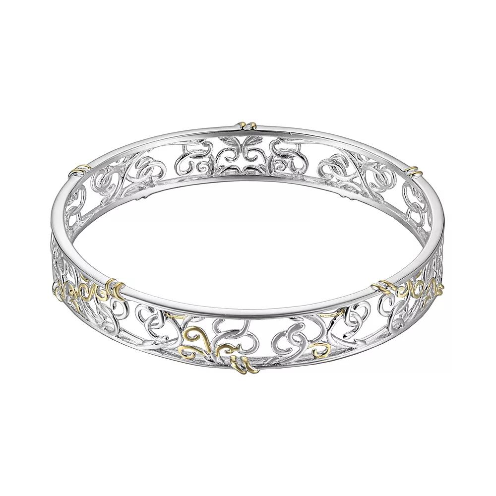 18k Gold Over Silver and Sterling Silver Scrollwork Bangle Bracelet, Women's, Size: 8", Yellow Product Image