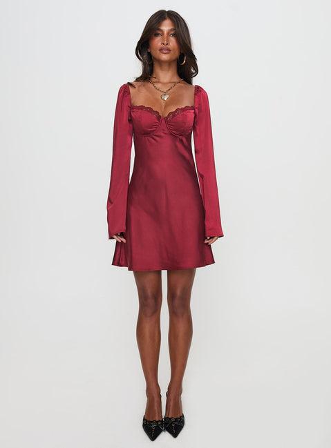 Moniz Long Sleeve Mini Dress Burgundy Product Image