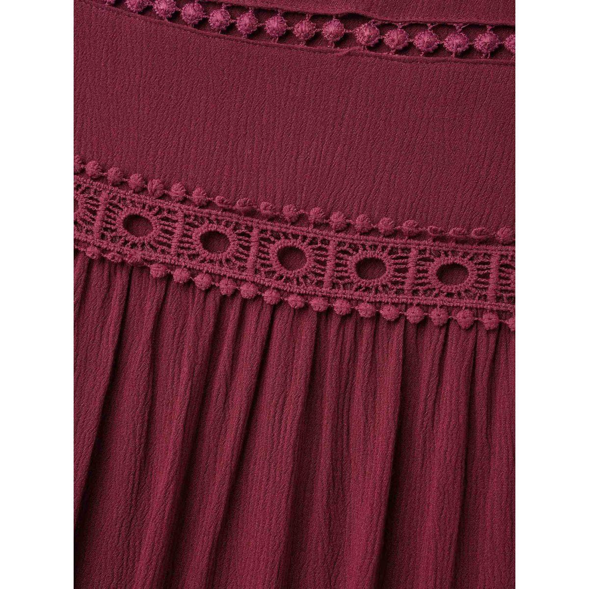 Plus Size Burgundy Lace Cut-Out Round Neck Pleated Shirt Women Elegant Short sleeve Round Neck Everyday Blouses BloomChic 22-24/3X Product Image