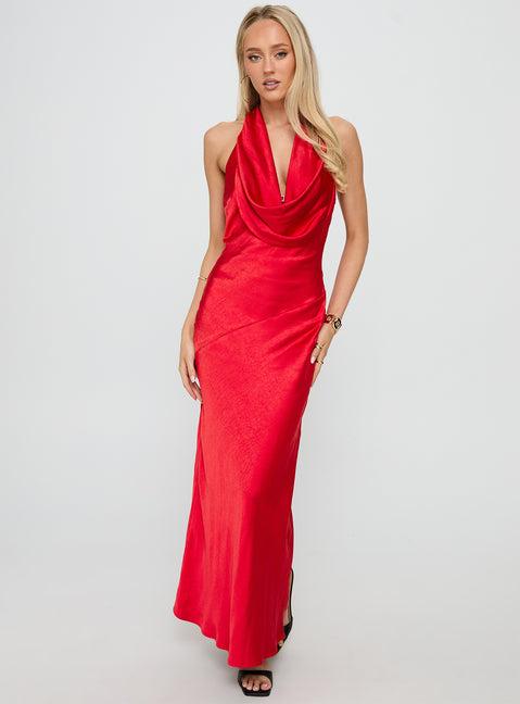 Big Deal Halter Maxi Dress Red Product Image