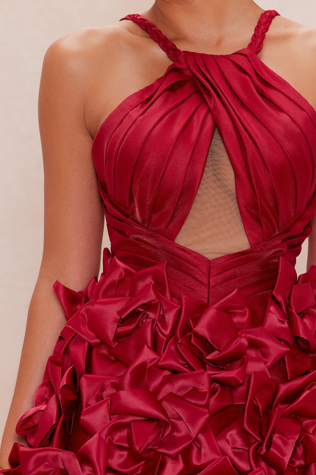 Jasmina Floral Satin Mini Dress - Red Female Product Image